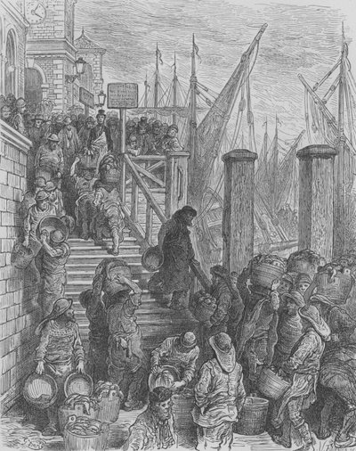 ビリングズゲートで魚を水揚げ 作： Gustave after Dore